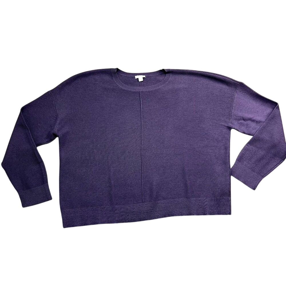 J.Jill Sweater Women's Size XL Purple Silk Cotton Center Stitch Pullover Boxy